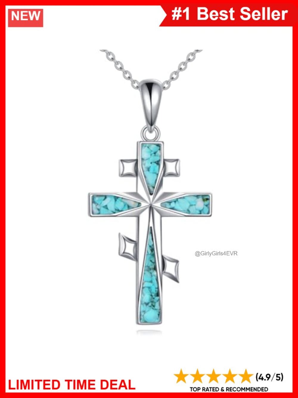 ONEFINITY Sterling Silver Cross Necklace Turquoise Pendant Religious Gift
